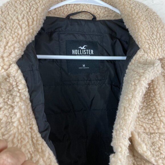 Hollister Womens M Sherpa Teddy Trucker Chunky Cozy Button Down Jacket Coat - Picture 6 of 8